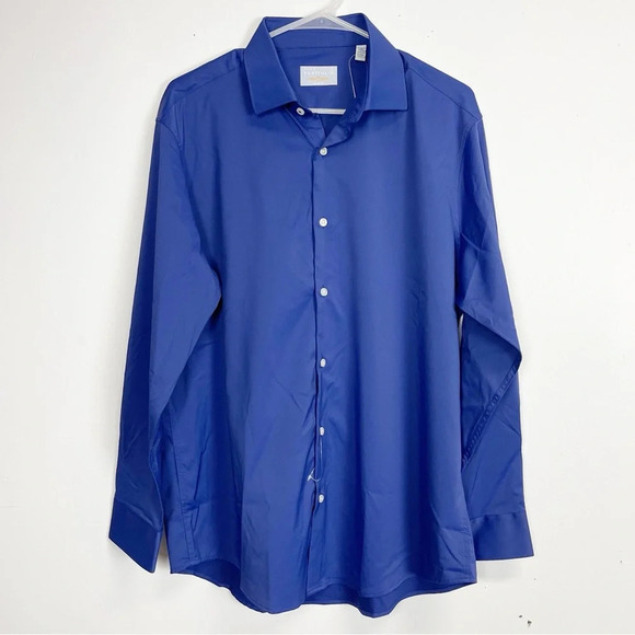 NEW Perry Ellis Portfolio Shirt Mens 16.5 32 33 Blue Long Sleeve Tech Slim NWOT - Picture 1 of 9